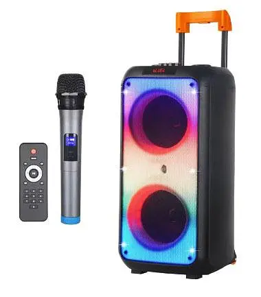 Колонка портативна акумуляторна Bluetooth 8"х2 потужність 100Вт з мікрофоном радіо пульт та світломузикою UKC NDR-1095 - фото 3