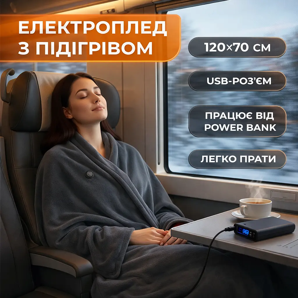 Електроплед з USB підігрівом 120 × 70 см - фото 2