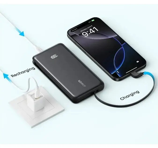 Портативний акумулятор - універсальна мобільна батарея Anker 10000 маг 22.5W із кабелем USB-C A110DH21 біла - фото 4