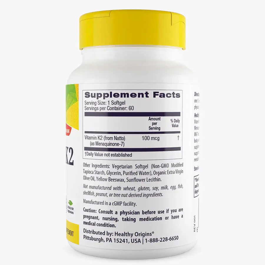Вітаміни та мінерали Healthy Origins Vitamin K2 100 mcg as MK-7 Natural, 60 вегакапсул - фото 3