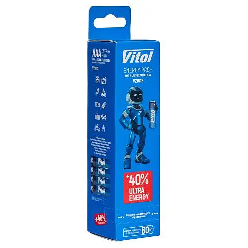 Батарейка Vitol V21012 лужна LR03 AAА (4/60 шт)