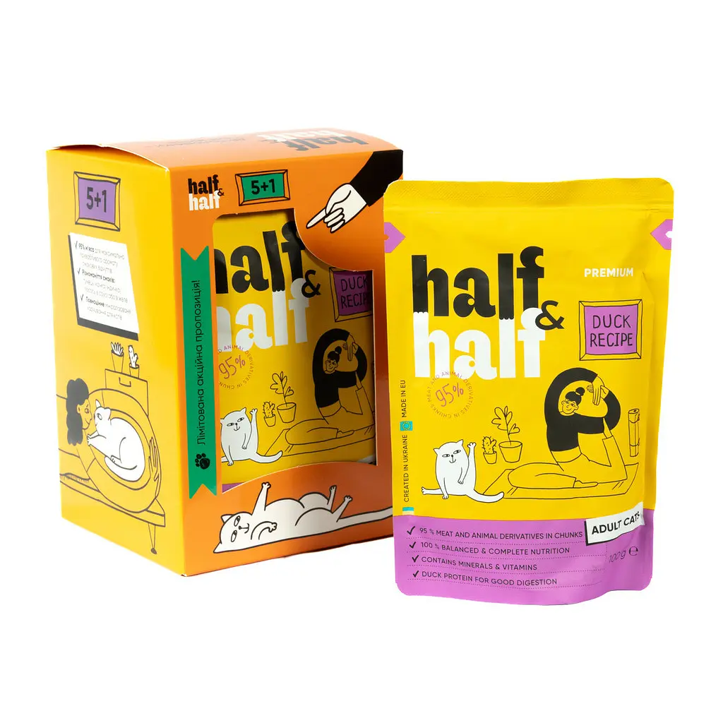 Вологий корм для кішок Half&Half качка в соус 5+1 (2700000040492) - фото 4