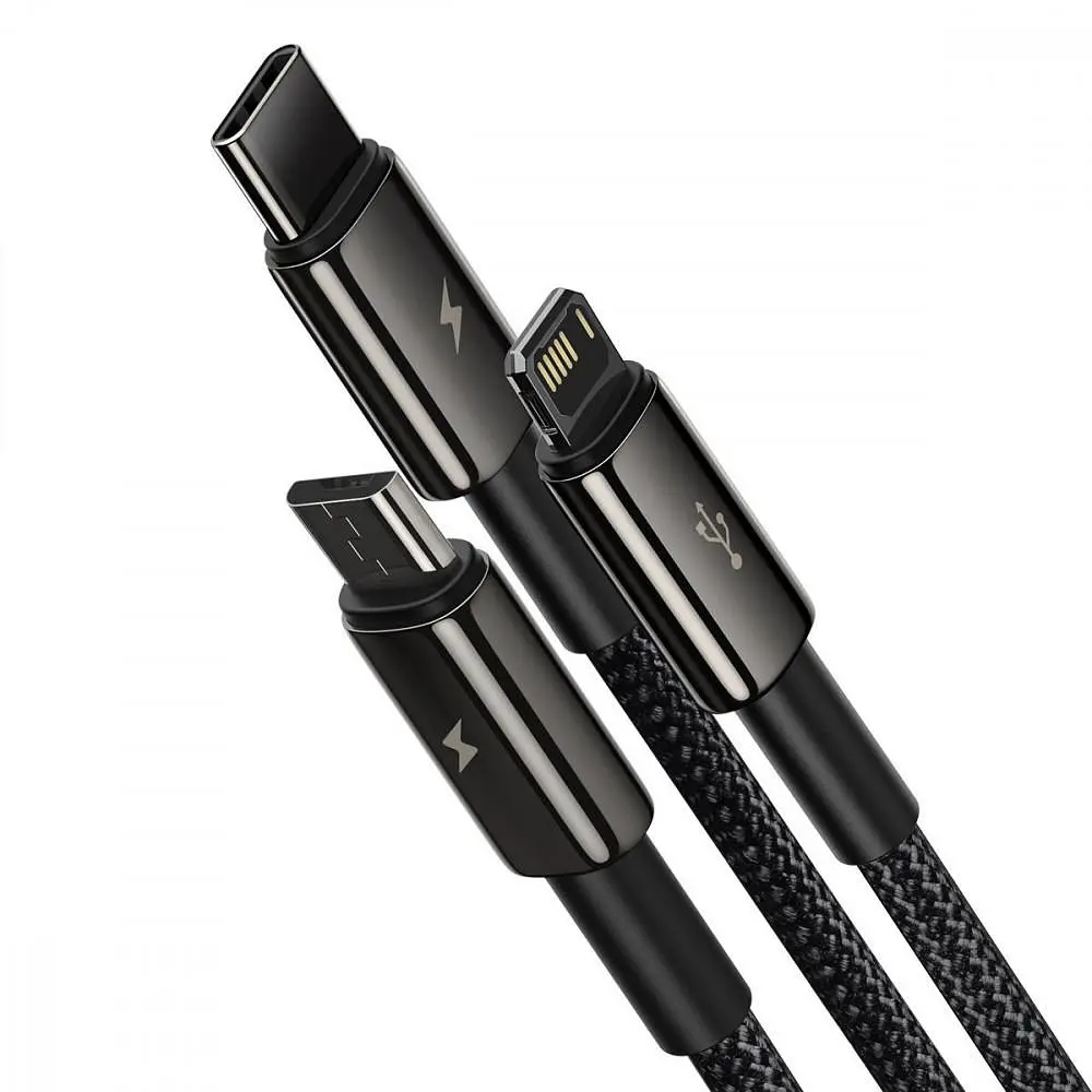 Кабель Baseus Tungsten Gold One-for-three Fast Charging Data 3-in-1 (Micro USB+Lightning+Type-C) 3.5 black (CAMLTWJ-01) - фото 2