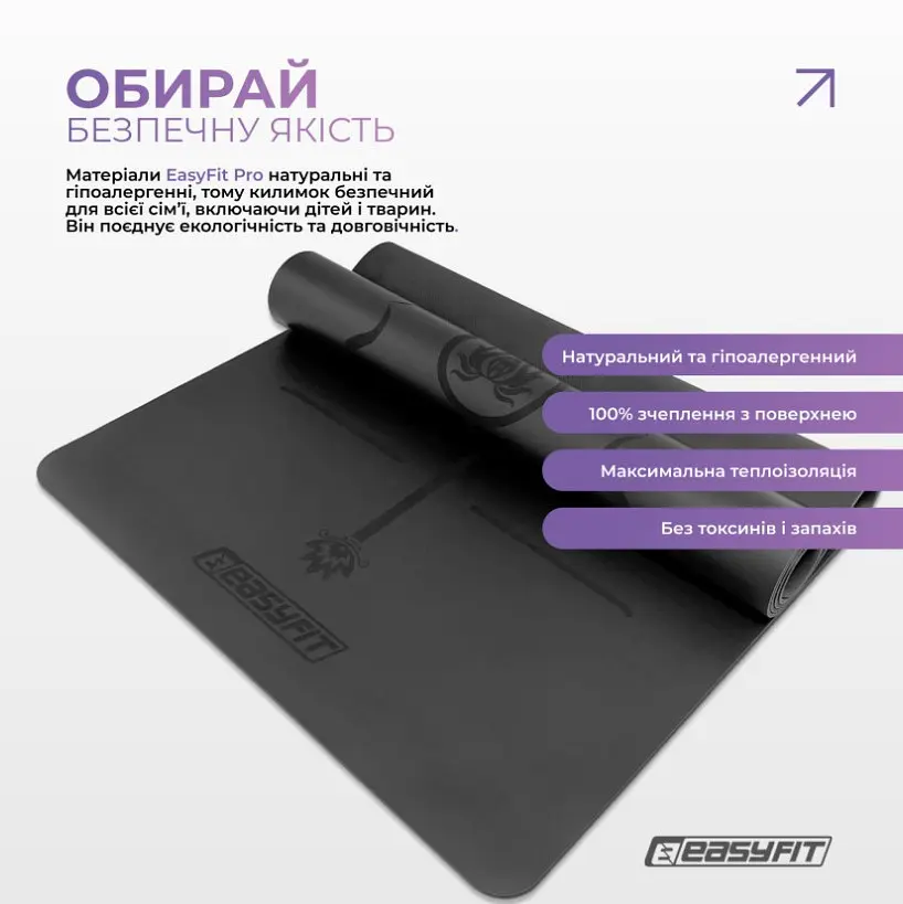 Килимок для йоги професійний EasyFit Pro каучук 5 мм Чорний (EF-1925-BK) - фото 7