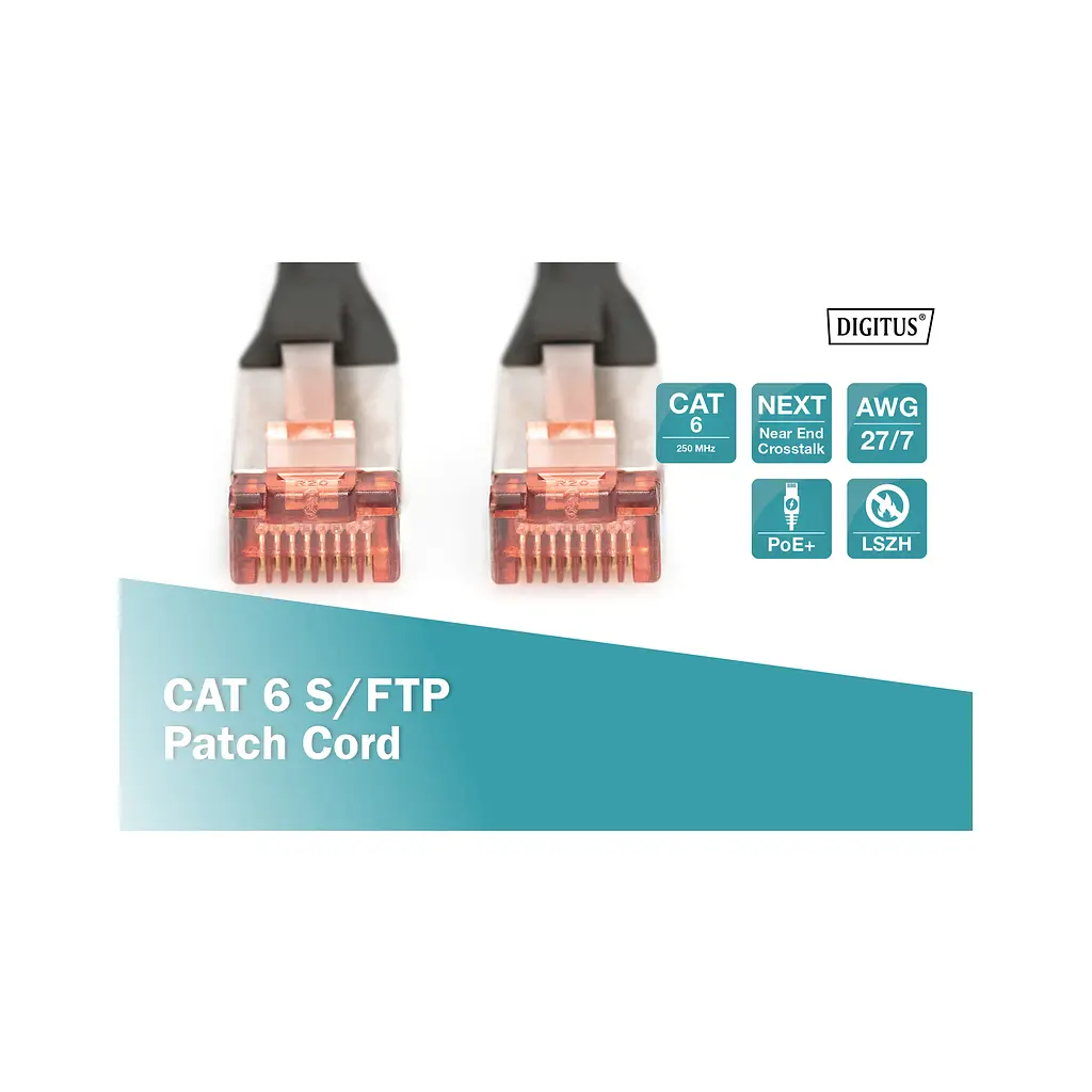 Патч-корд Digitus 0.25м, CAT 6 S-FTP, AWG 27/7, LSZH, Black (DK-1644-0025/BL) - фото 2