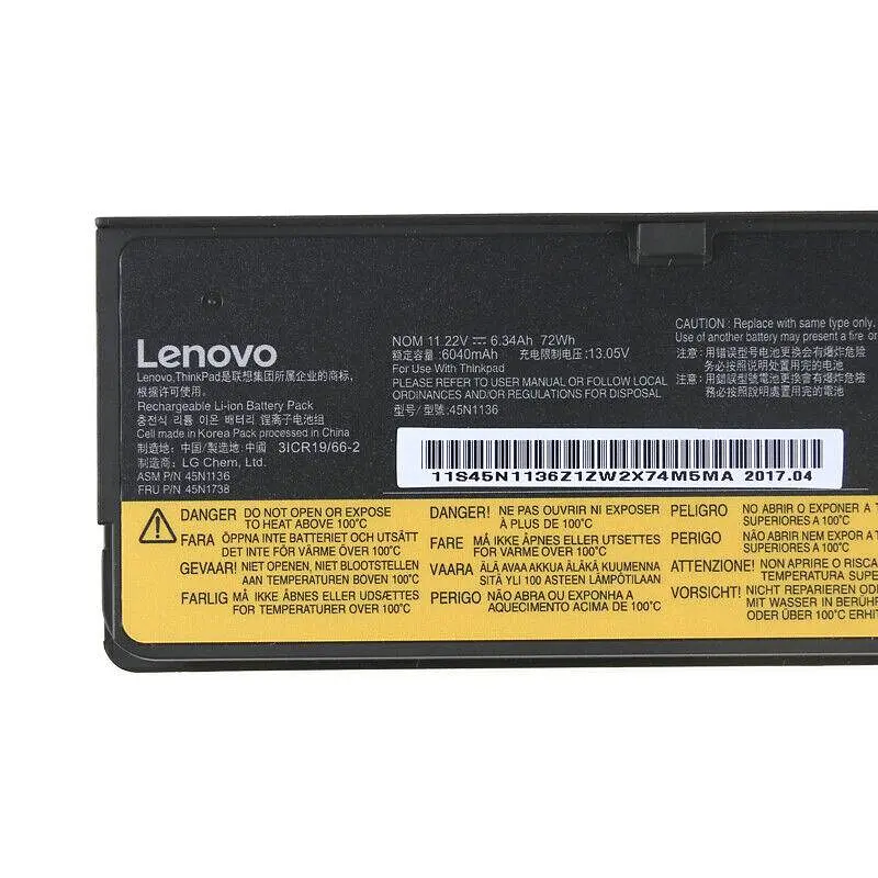 Акумулятор для ноутбука Lenovo ThinkPad X240 X250 X260 X270 T440S T450 T450S T460 (45N1136 45N1737 11.22V 72Wh) - фото 3
