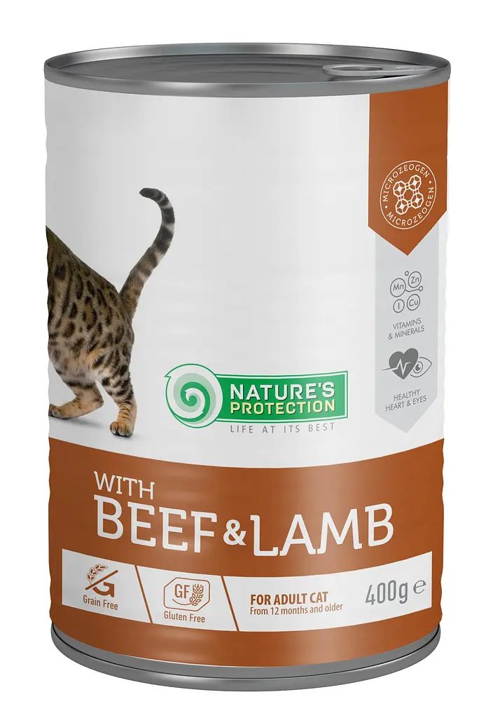 Вологий корм для дорослих котів з яловичиною та ягням Nature's Protection with Beef & Lamb, 400г