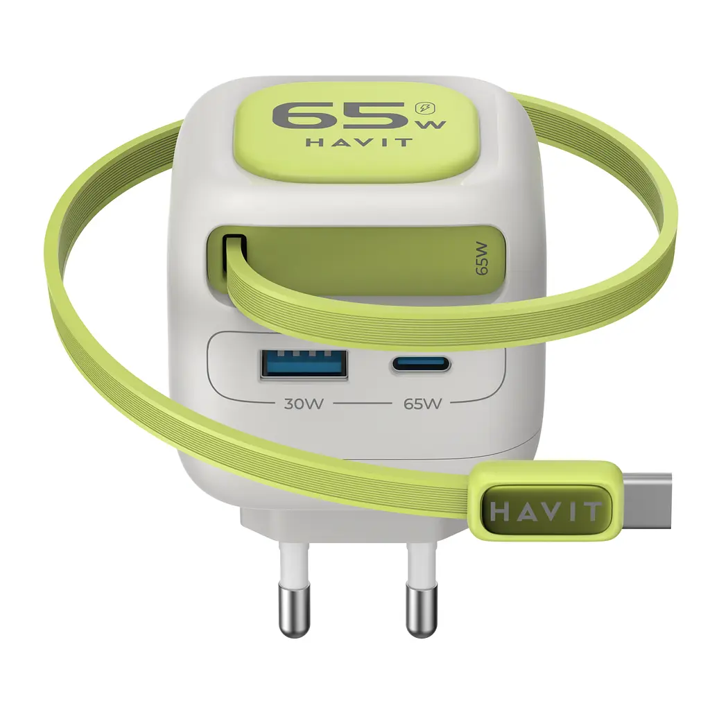 Зарядний пристрій Havit UC253 GaN 65W USB-A USB-C кабель USB-C сірий/зелений (HV-UC253-GYGN) - фото 3