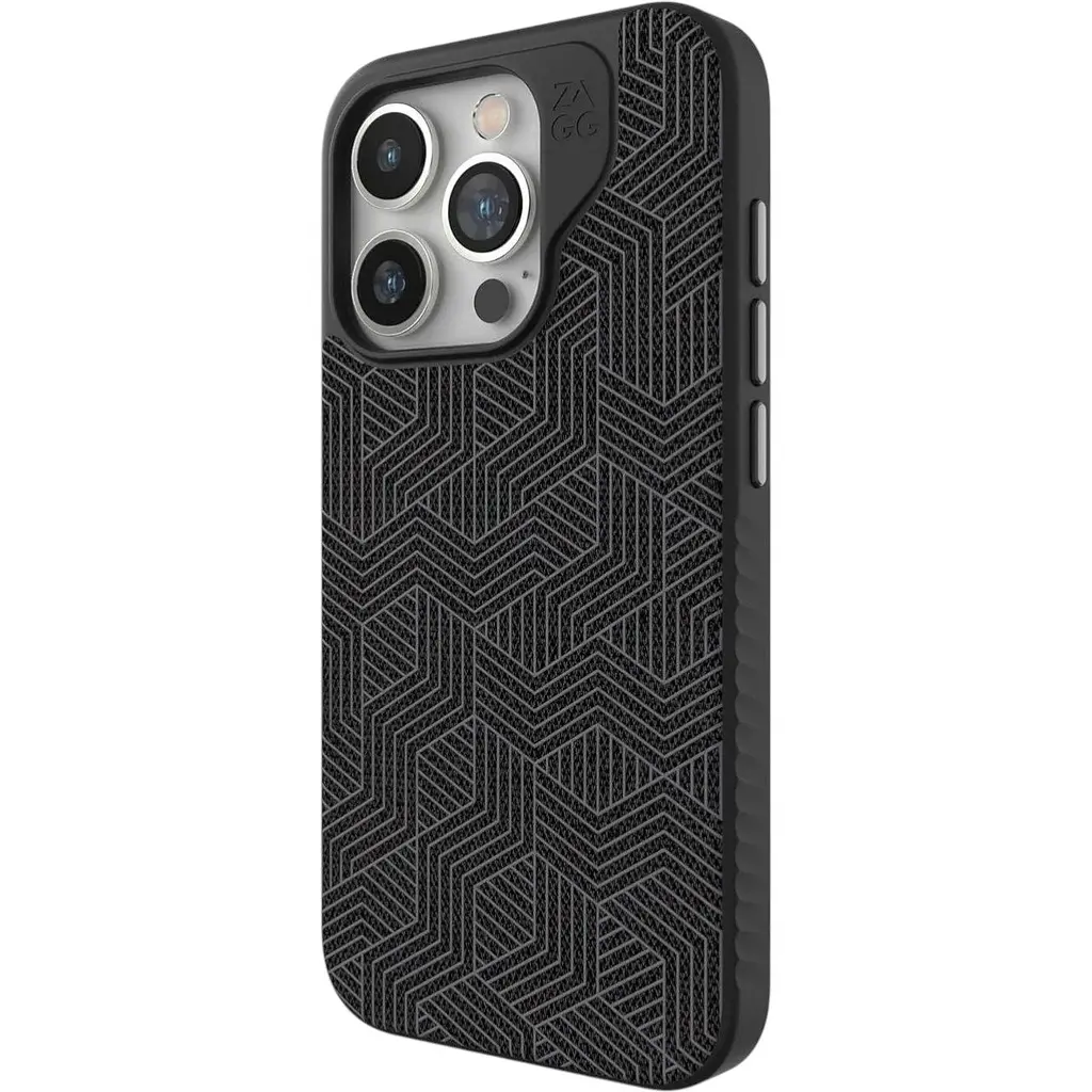 Чехол противоударный Gear4 Zagg London MagSafe для Iphone 15 Pro Max (6.7") тканевый Black Geo - фото 2