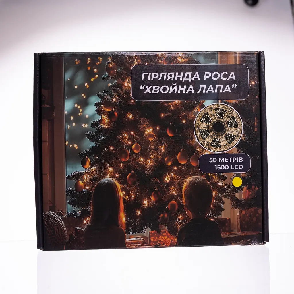 Новорічна гірлянда Хвойна лапа кімнатна роса 50 м 1000 LED, кімнатна гірлянда роса зелений провід Жовте сяйво Garlando D1000L50MGY - фото 4