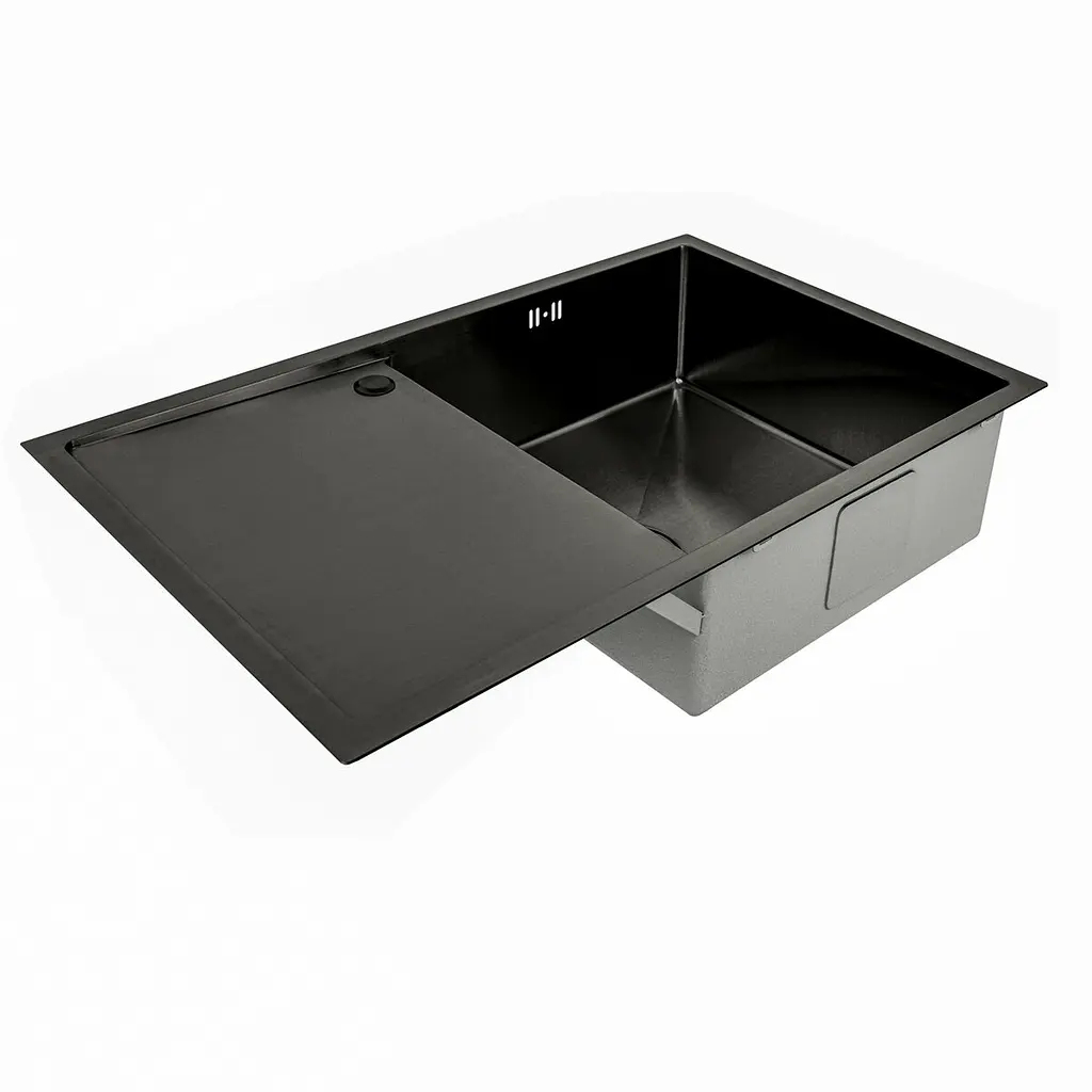 Кухонная мойка Platinum Handmade PVD Н 780x500x200 R черная (с креплением и отверстием под смеситель), Черный - фото 5