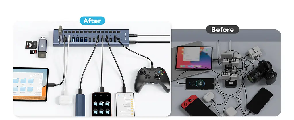USB hub Acasis HB16 Pro на 16 портів — 8 USB-A та 8 USB-C USB 3.2 з живленням 96W (Сірий) - фото 4