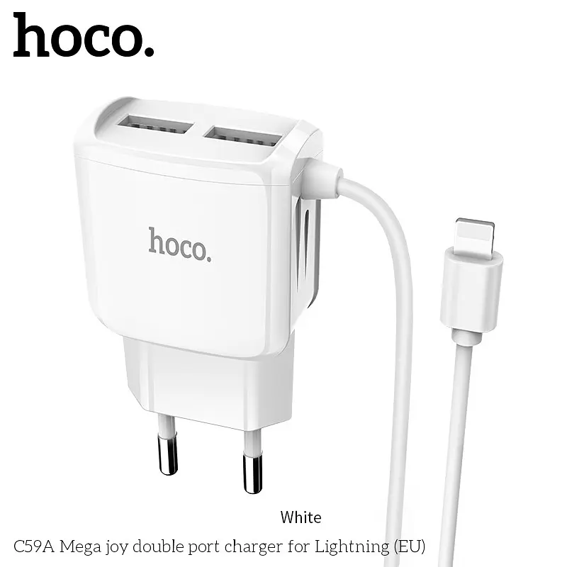 Адаптер сетевой HOCO Lightning Cable Mega Joy C59A |2USB, 2.1A| - фото 4