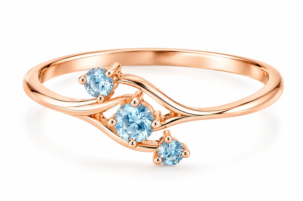 Жіноча золота каблучка Jewellery Continent з трьома блакитними топазами 17 (К-0925) - фото 2