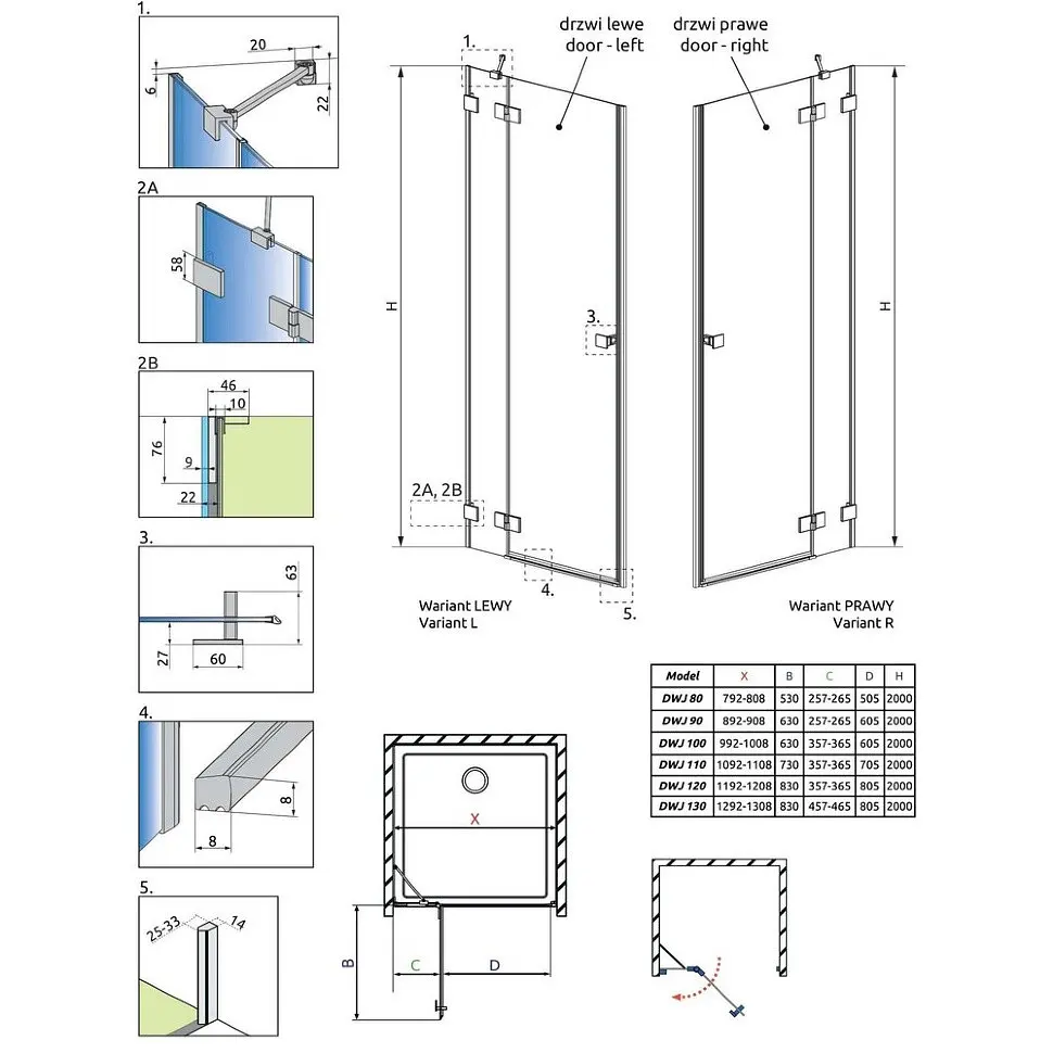 Душові двері Radaway Essenza Pro DWJ 130x200 ліва, безпечне скло, прозоре, золота (10099130-09-01L) - фото 5