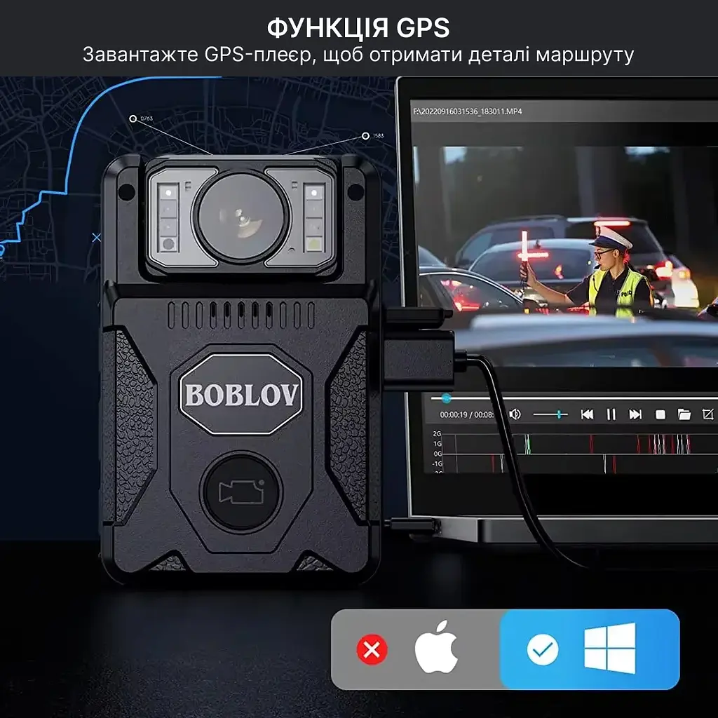 Нагрудний відеореєстратор BOBLOV M7 128GB з потужним акумулятором, поворотним об'єктивом, кут огляду 127° - фото 3