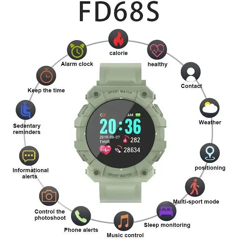 Сенсорний розумний смарт-годинник Smart FD68S Green (16102-hbr) - фото 3
