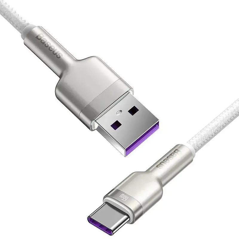 Дата кабель Baseus Cafule Metal USB to Type-C 66W (1m) (CAKF00010) White - фото 3