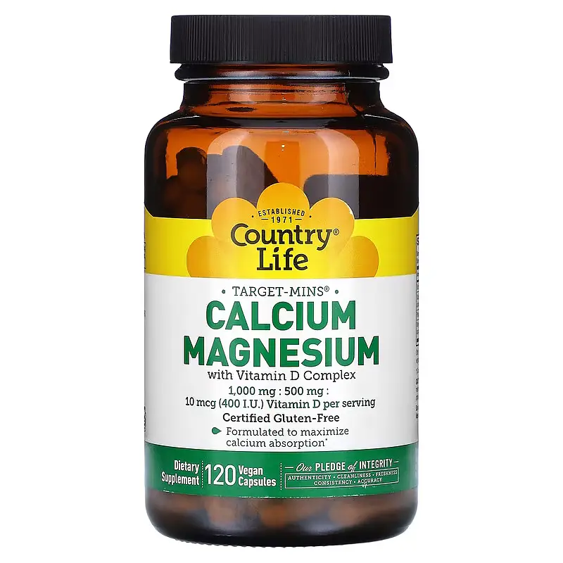 Мінеральна добавка Country Life Calcium Magnesium with Vitamin D, 120 вегакапсул з вітаміном D