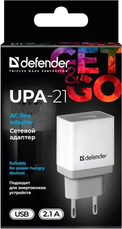 Мережевий зарядний пристрій Defender UPA-21 (1xUSB 2.1A) White (83571) - фото 2