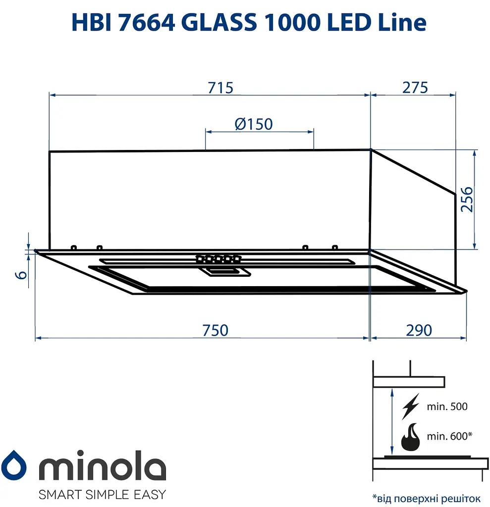 Витяжка повновбудована MINOLA HBI 7664 WH GLASS 1000 LED Line - фото 11