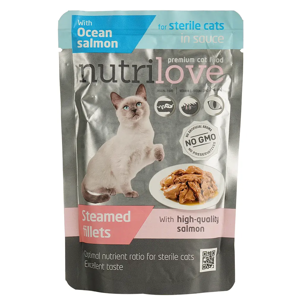 Вологий корм для стерилізованих котів Nutrilove тушковані шматочки з атлантичним лососем 85 г - фото 2