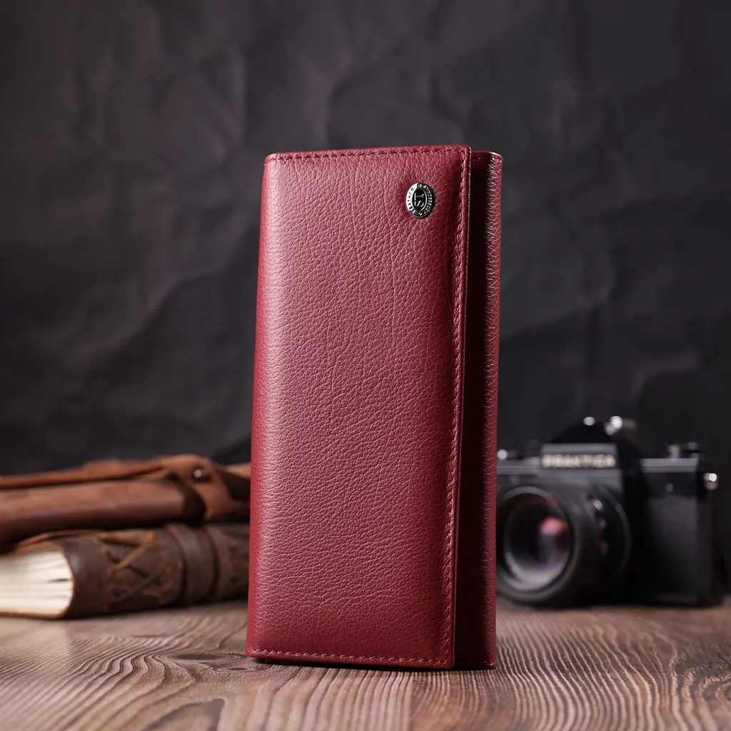 Горизонтальний жіночий гаманець з натуральної шкіри ST Leather 22516 бордовий - фото 8