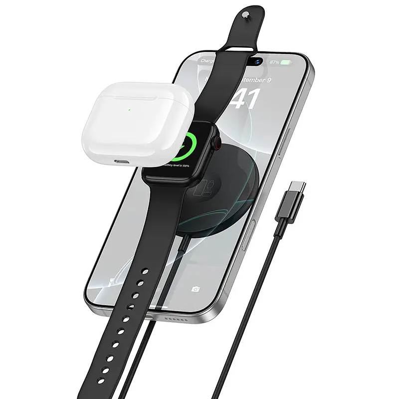 Бездротовий зарядний пристрій BOROFONE BQ41 Glory 3-in-1 magnetic wireless fast charging Чорний - фото 3