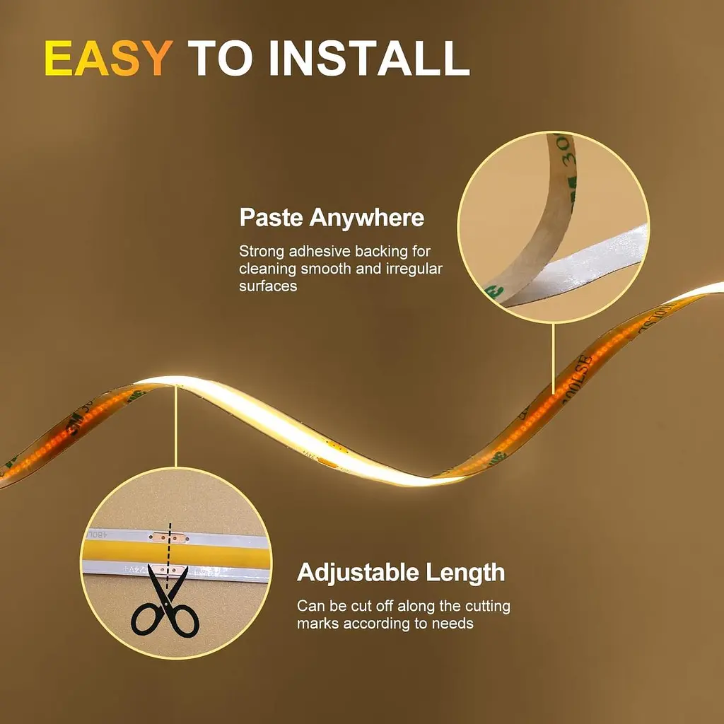 LED лента ROUKLE 8 мм COB LED Strip Light - 10M 24V Dimmable Super Bright Tape Lights CRI90+ с радиочастотным пультом - фото 2