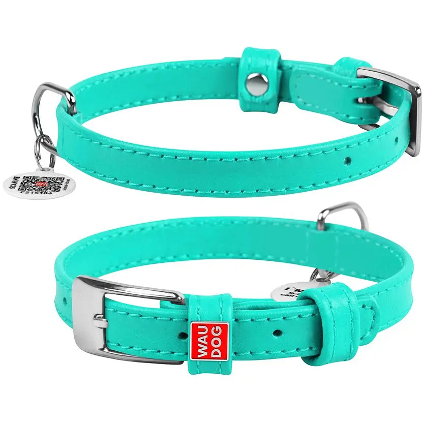 Ошейник для собак Waudog Glamour, кожаный, с QR паспортом, 27-36х1,5 см, ментоловый - фото 2