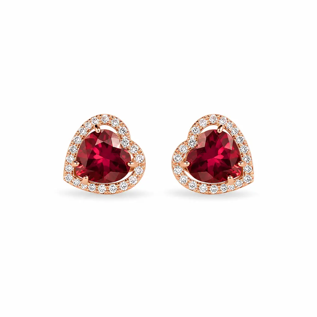 Сережки-пусети з червоного золота з гранатами у формі серця S-0406 - фото 2