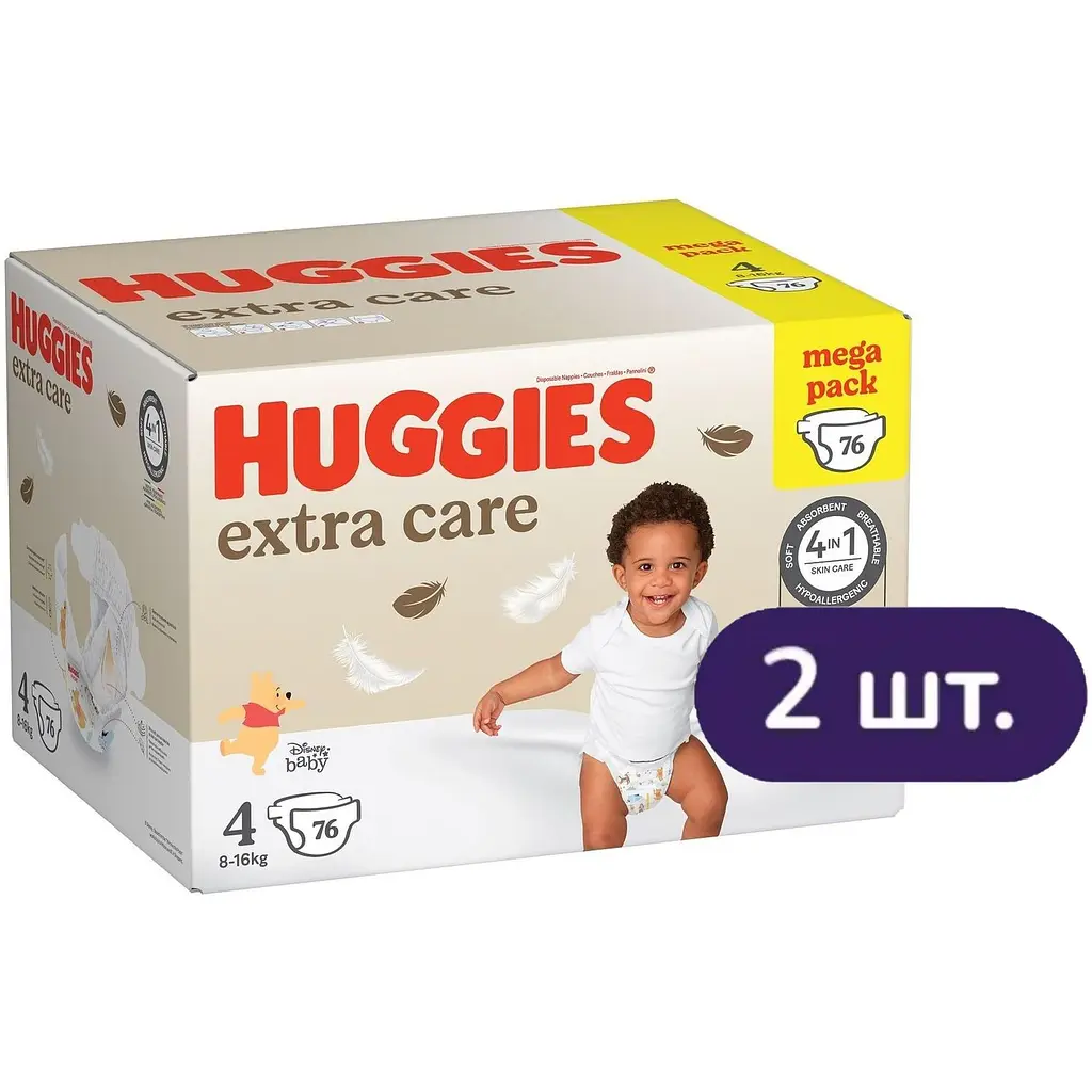 Підгузки Huggies Extra Care Box 4 (8-16 кг) 152 шт. (2 п. x 76 шт.) - фото 5