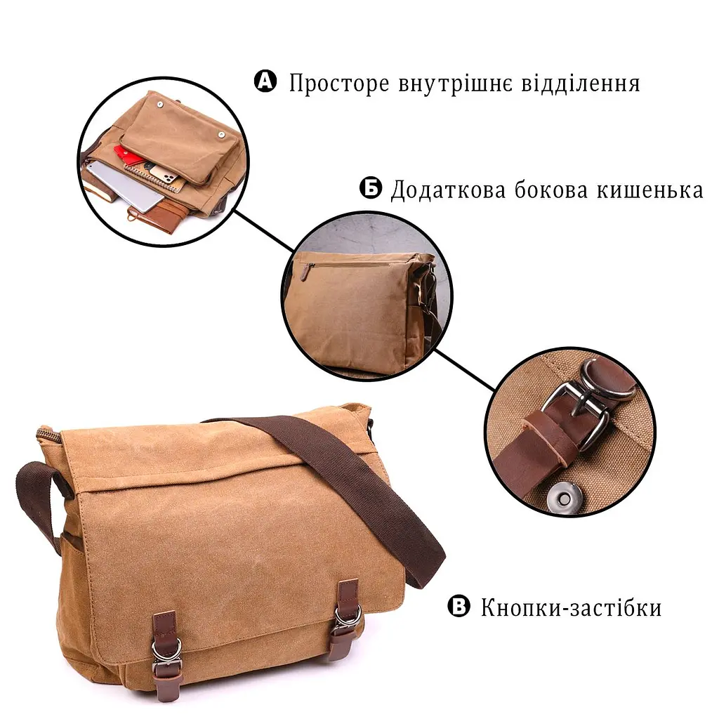 Велика сумка для ноутбука з клапаном із текстилю 21242 Vintage коричнева - фото 8