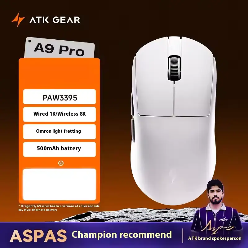 Ігрова бездротова мишка ATK A9 Pro / Сенсор PAW3395 / Три режими підключення / White - фото 2