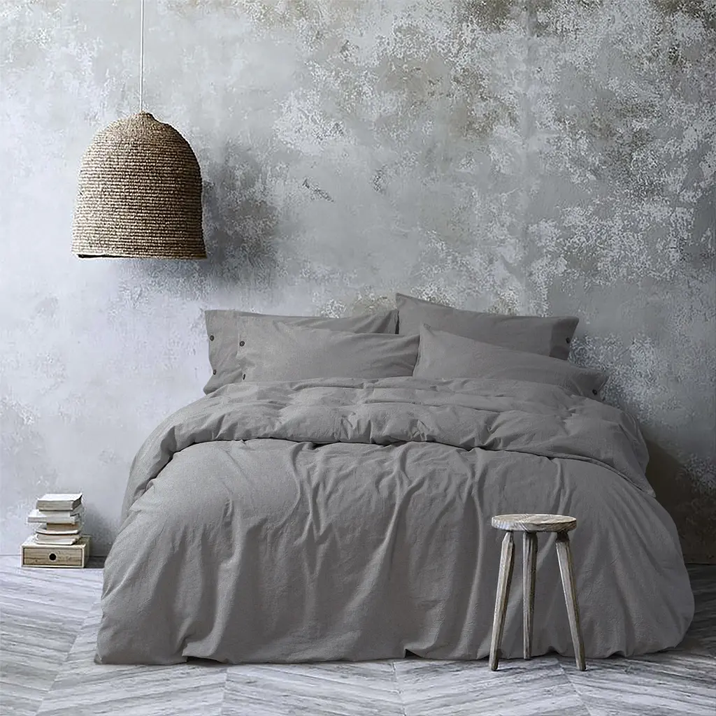 Постельное белье Lotus Home Washed cotton - Solid antracite семейный - фото 2