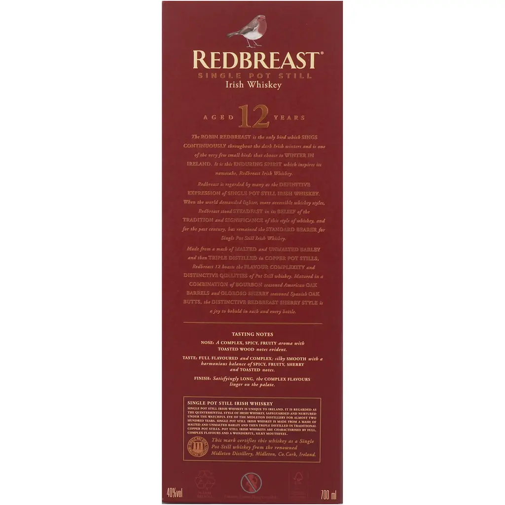 Віскі Redbreast 12 yo Single Pot Still Irish Whisky 40% 0.7 л (699627) - фото 3