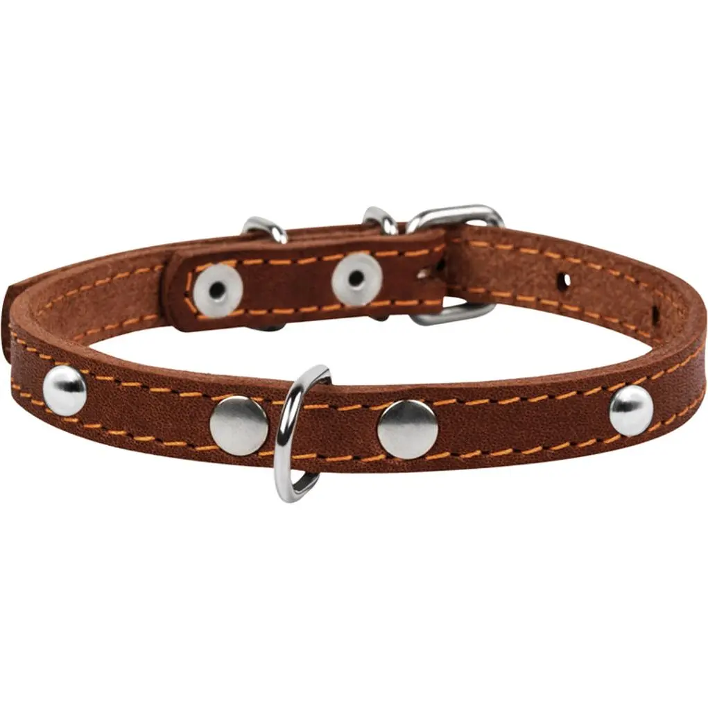 Ошейник одинарный Collar, с украшениями, кожа, 24-32х1,2 см, коричневый - фото 3