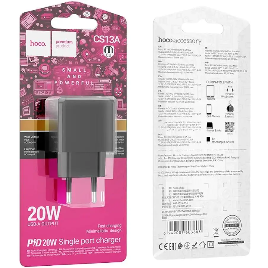 Зарядний пристрій Hoco CS13A Ocean PD20W Type-C PC+ABS Black - фото 4