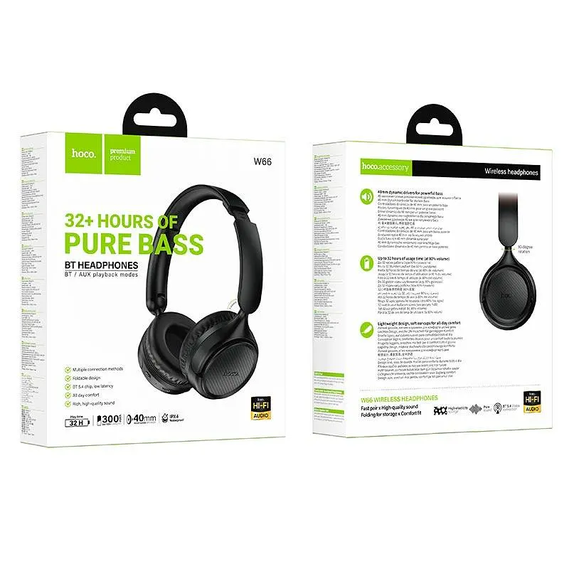 Навушники бездротові накладні HOCO Wave BT headphones W66 чорні - фото 2