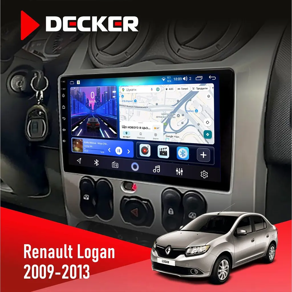 Штатна магнітола Renault Logan 2009-2013 Decker D9-006 4x64, 4G Decker (НФ-00003801)