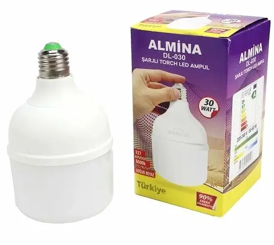 Світлодіодна LED лампочка акумуляторна автономна аварійна 30 W лампа, цоколь E27, перезаряджувана ALMINA DL-030 - фото 6