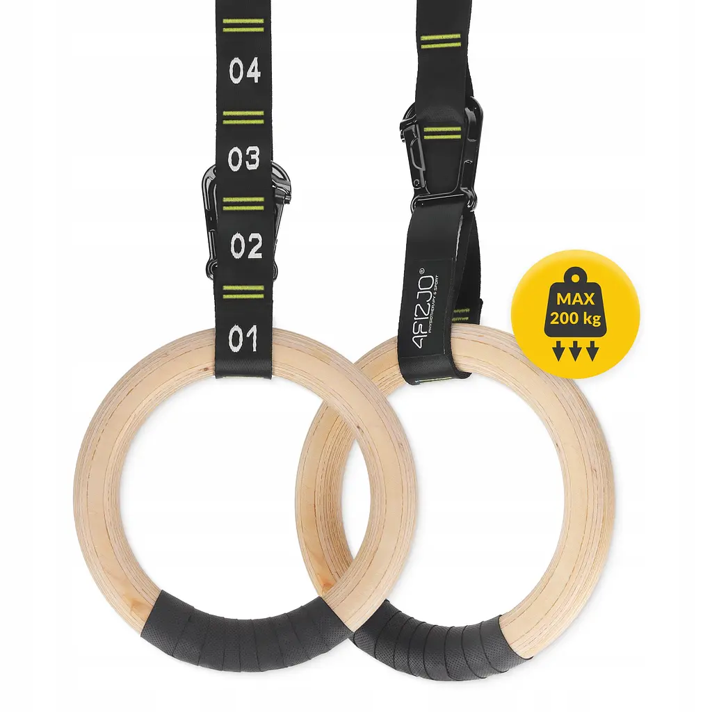 Гімнастичні кільця 4FIZJO дерев'яні, регульовані Black/Yellow (P-5905973402729) - фото 9