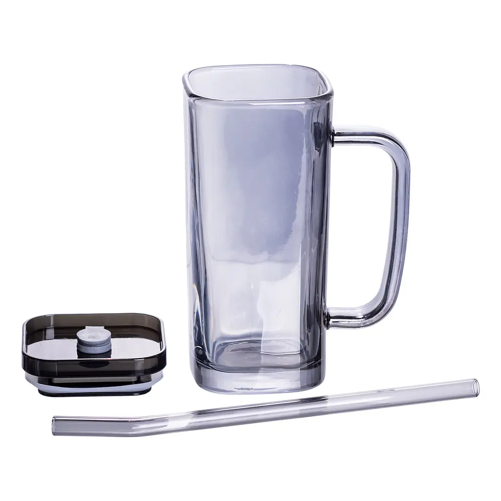 Кружка скляна з кришкою та трубочкою 280 (мл) Yiwu HP-19-53 - фото 3