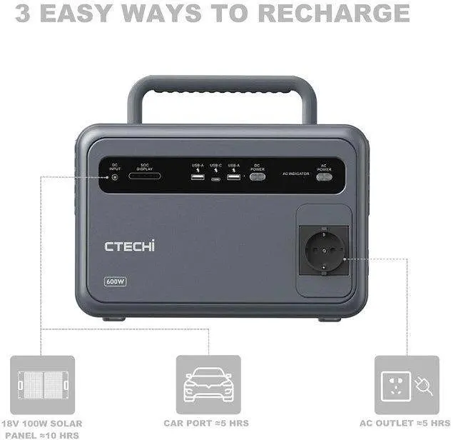 Зарядная станция CTECHi GT600 Portable Power Station 600W 384Wh - фото 3