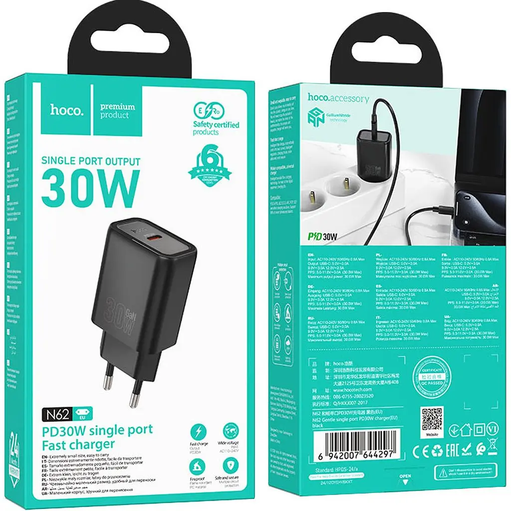 Мережевий зарядний пристрій Hoco N62 Gentle PD30W Black (644297) [170756] - фото 4
