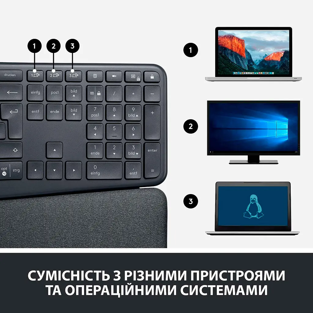 Клавіатура Logitech ERGO K860 for Business Bluetooth/Wireless UA Black [920-010352] [81153] - фото 13