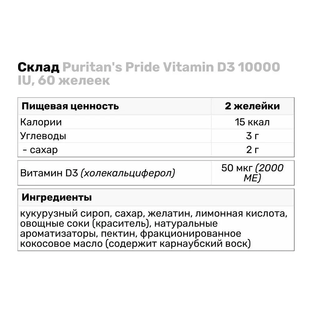 Витамины и минералы Puritan's Pride Vitamin D3 2000 IU 60 желеек - фото 3