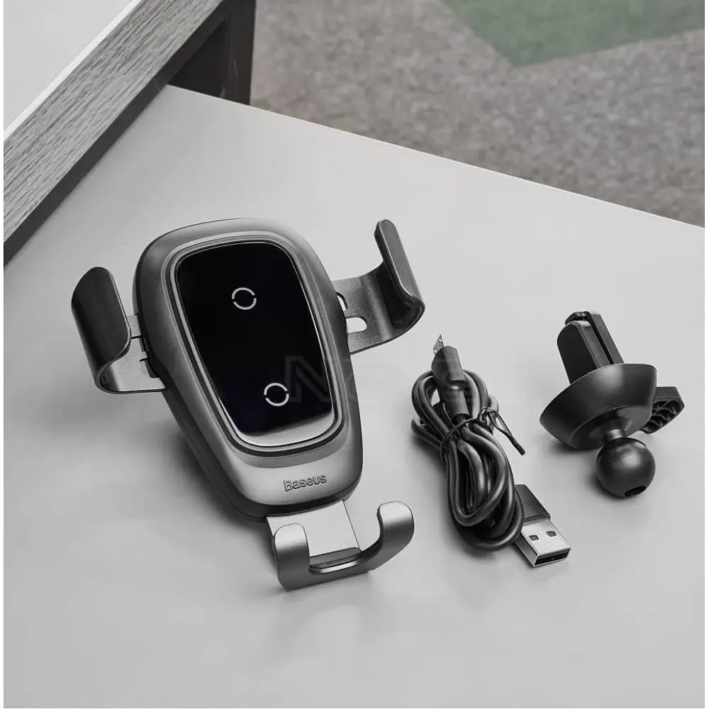 Автодержатель с беспроводной зарядкой Baseus Metal Gravity Car Mount (Air Outlet Version) 1.7A Qc3.0 gray (17217) - фото 5