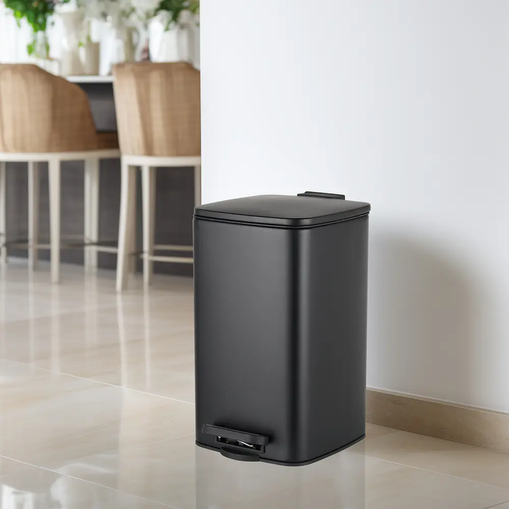 Відро для сміття з плавним закриттям квадратне Zerix Kubix-TC0108 8 л Black ZX5892, Чорний матовий - фото 3