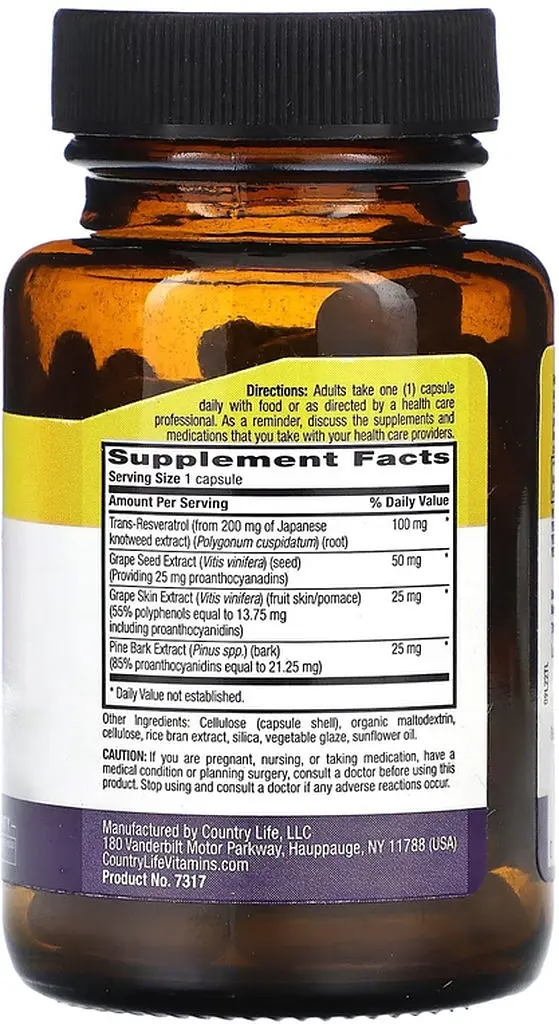 Комплекс з ресвератролом Country Life Resveratrol Plus, 60 вегакапсул для підтримки серця - фото 2